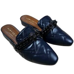 Kurt Geiger Chelsea Mule Quilted Navy Leather Flats Women's Sz 37 (US 5.5) NWOB